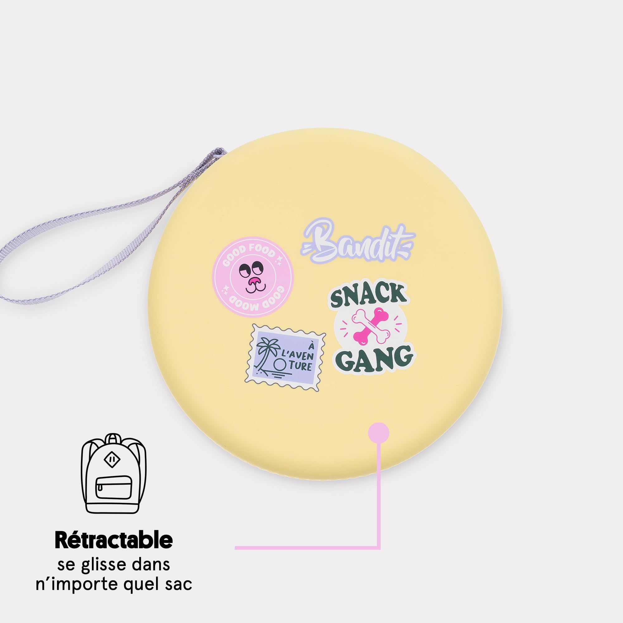 Bandit - Gamelle spéciale Voyage 14 cm - Pochette en Silicone et Pliable - Portable et Pratique - Design Compact pour faciliter Les Voyages - pour propriétaires d'animaux Actifs