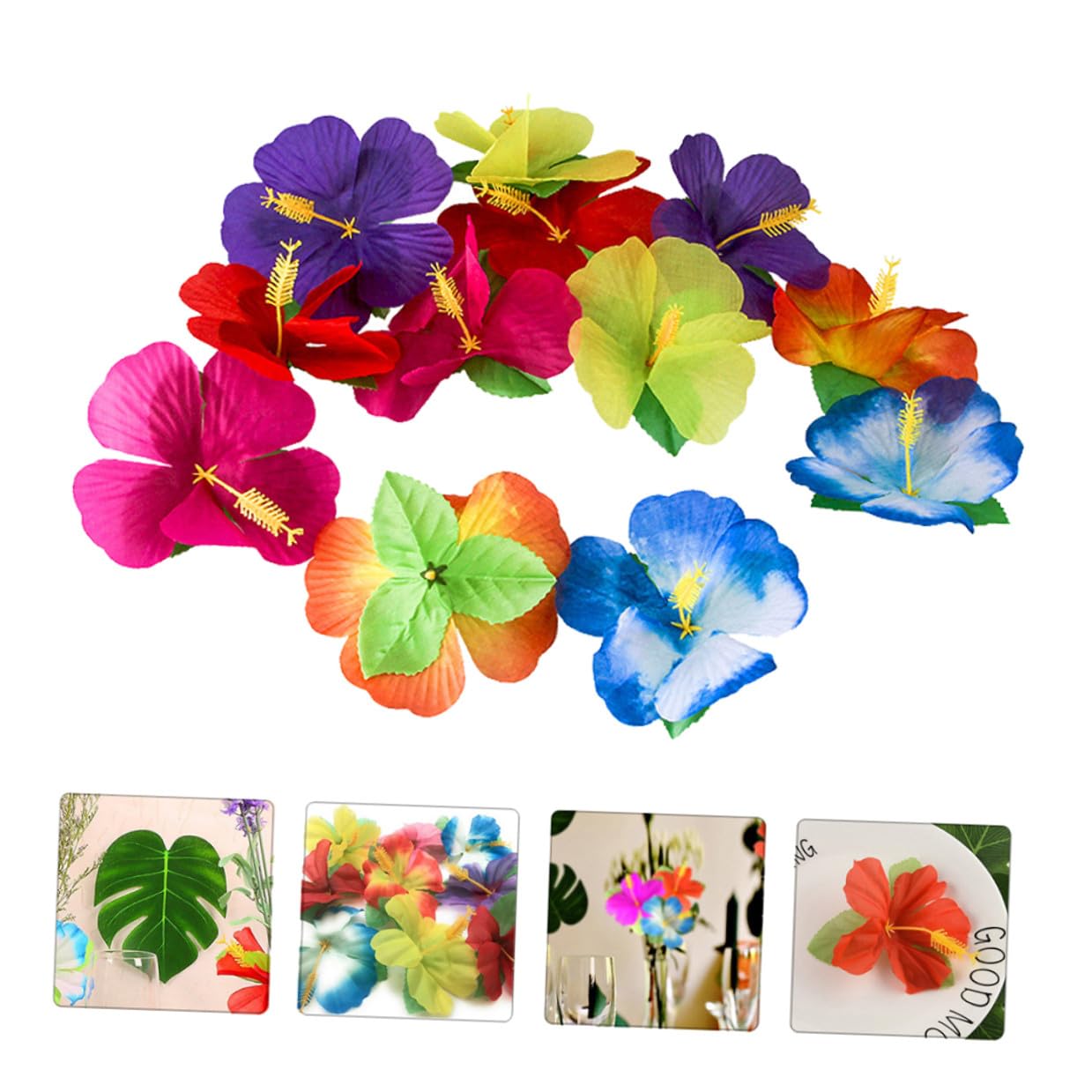 DOITOOL 72stücke Simulationsblume aus Stoff Hawaii Kunstblumen als Tropische Blumendekoration für Sommerfest und Hawaii Desktop Dekoration als Fotorequisite und Zufällige Farbe