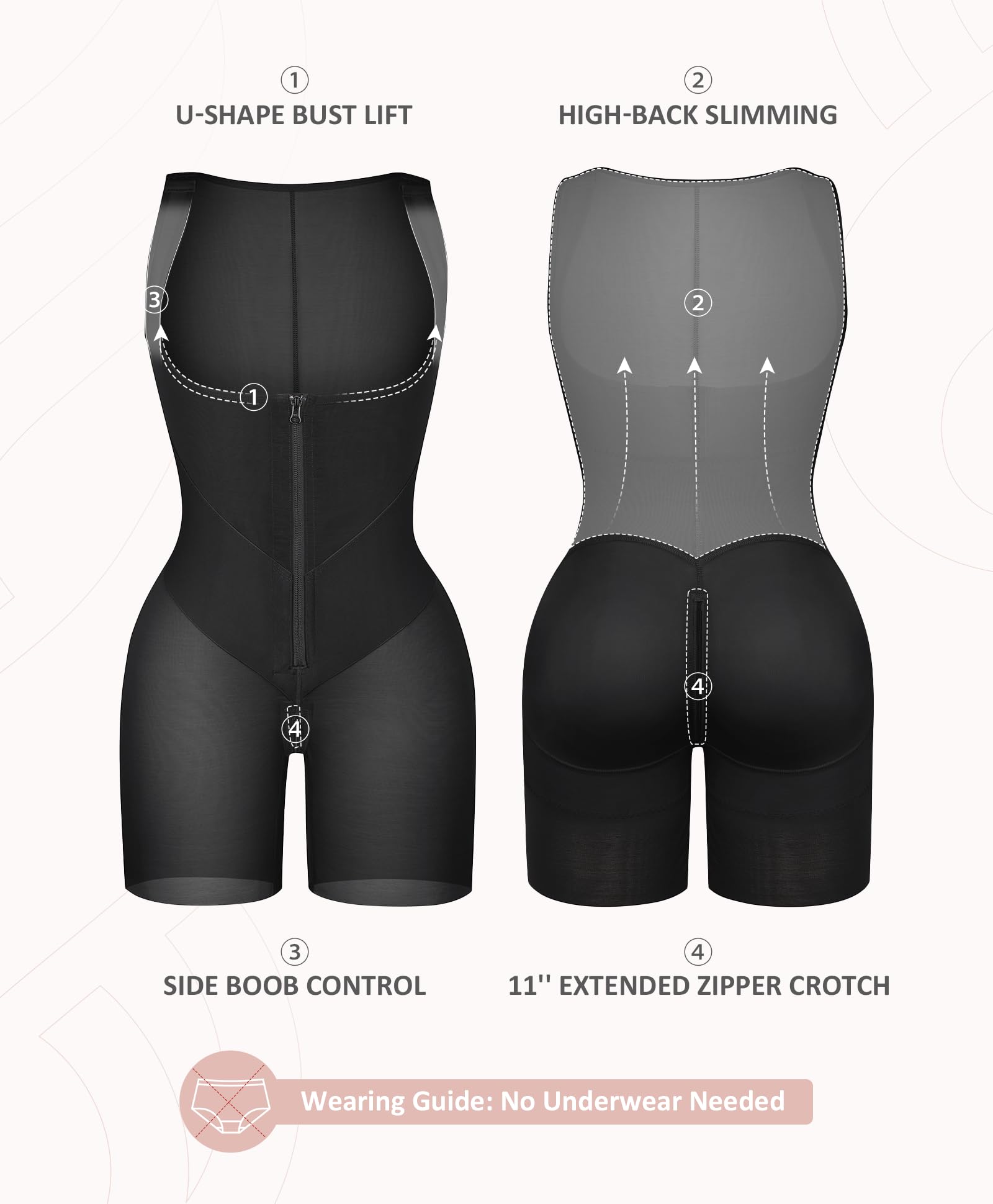 FeelinGirl Fajas Colombianas Moldeadoras Butt Lifting Shapewear Tummy Control Postpartum Faja Body Shaper with Zipper Crotch