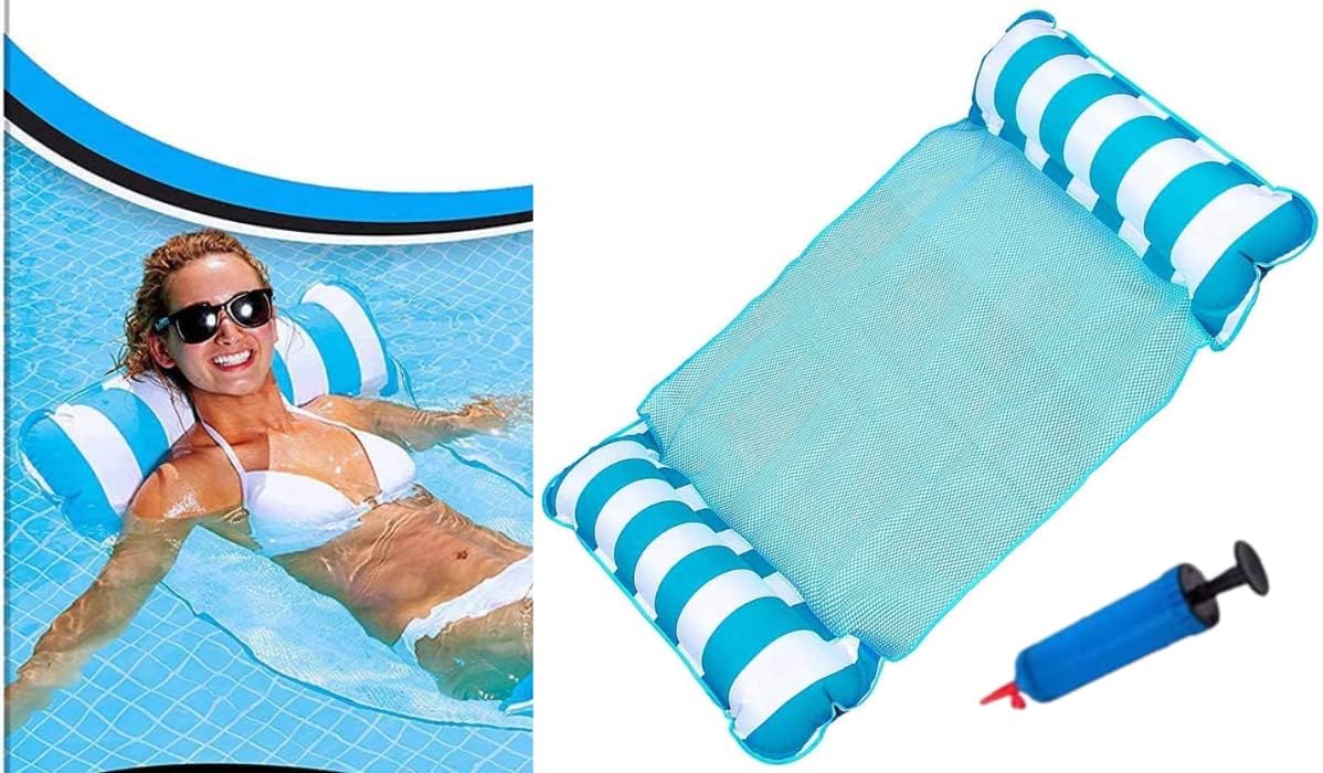 4-in-1 Inflatable Pool Float| Pool Hammock Lounge with Headrest| Portable Pool Chair with soft inner Mesh surface|Pool Lounger, Lake Floats, Pool Raft Water Toy for Fun