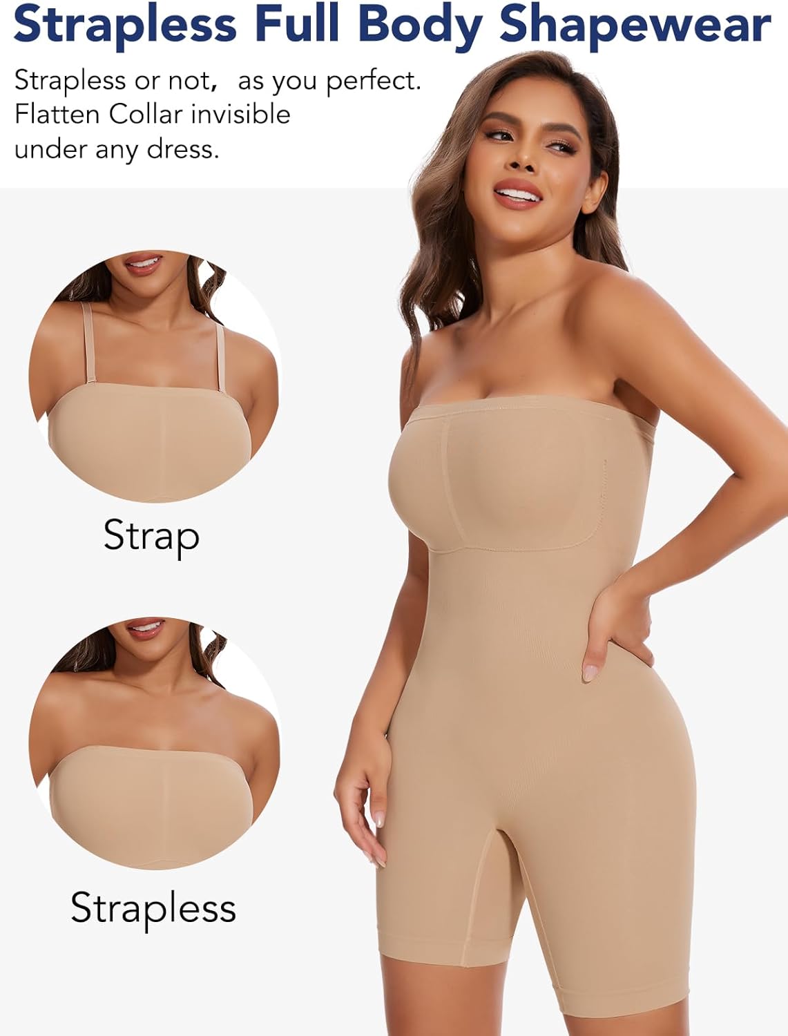 SHAPERIN Strapless Shapewear Bodysuit for Women Tummy Control Full Body Shaper with Removable Straps - Image 4