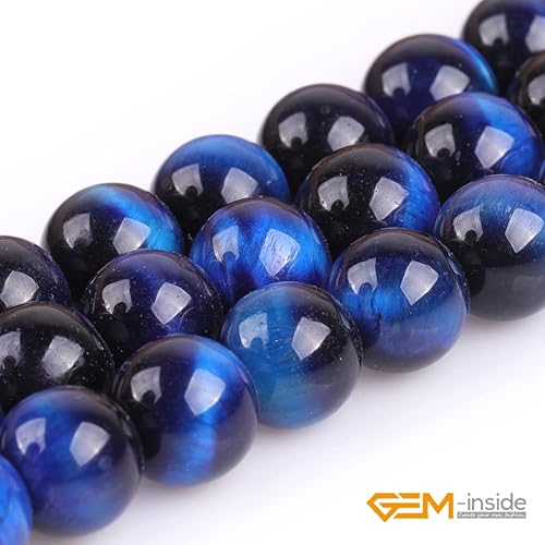 Miniatura 3 de GEM-Inside - Piedra preciosa de ojo de tigre azul lapislázuli de 0.394in, cuentas sueltas teñidas de color redondo, piedra energética de cristal