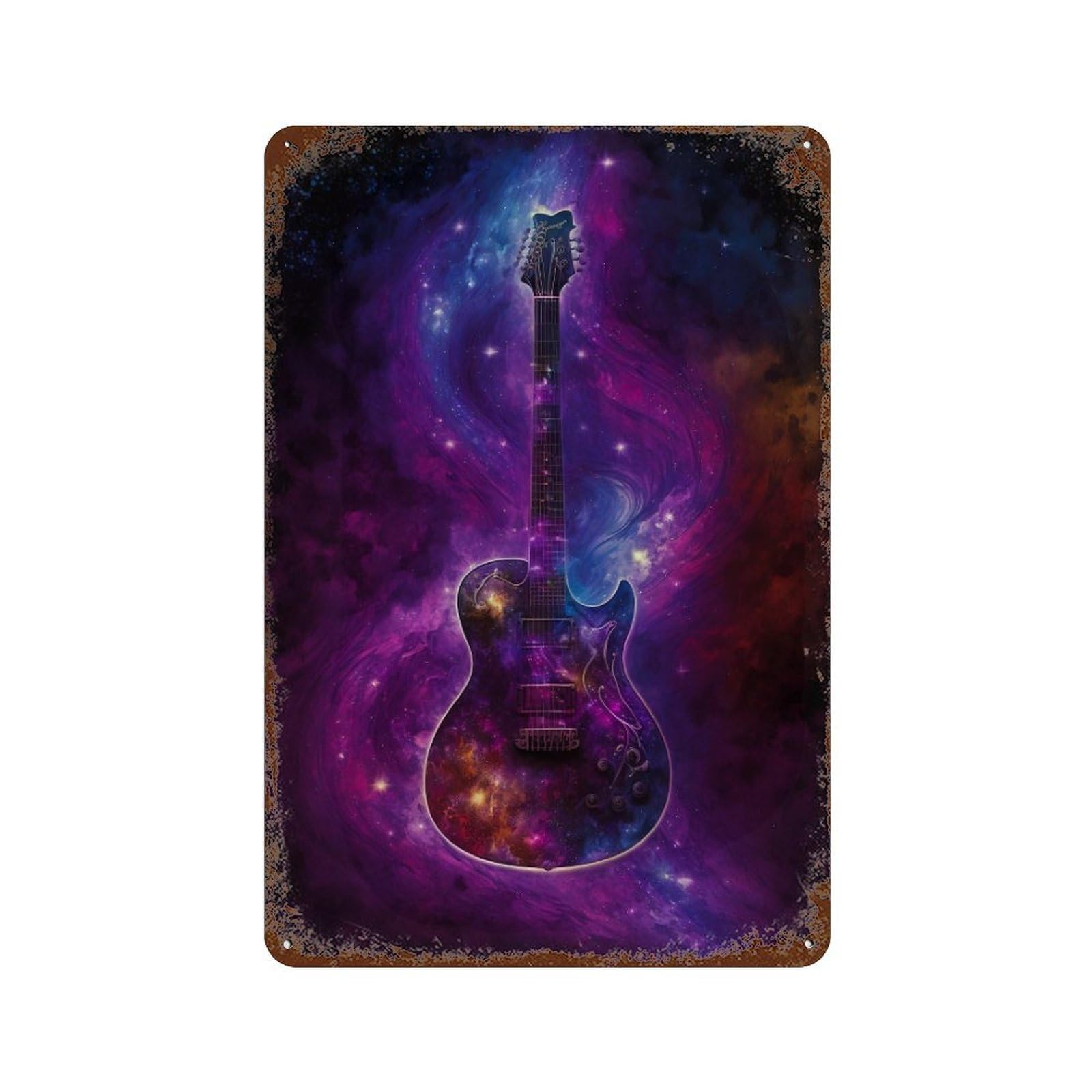 Cosmic Guitar Art Print Retro Metal Sign 11.8"x7.9", Ideal for Basement, Hobby Room And Garage Decor