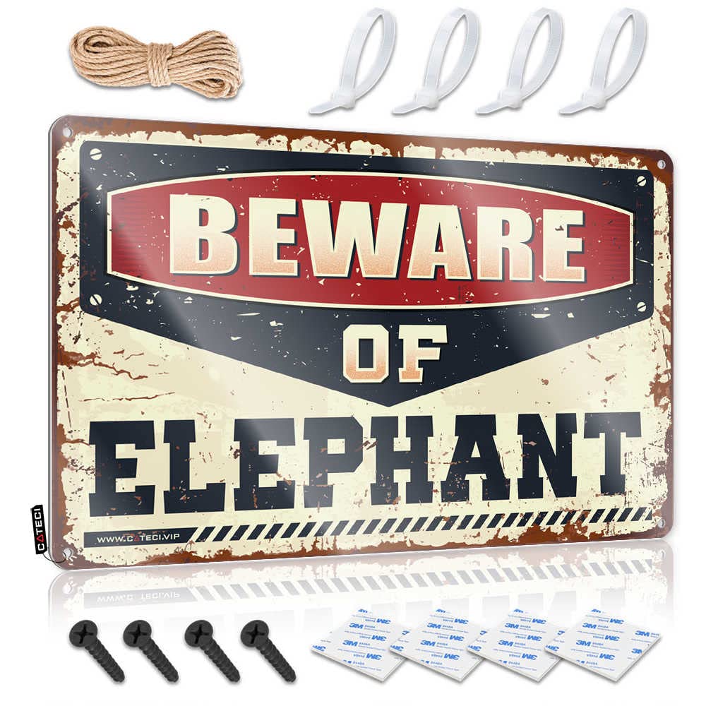 STWNVOITV Funny Signs Metal Beware Of Elephant Sign Metal Signs Vintage Funny Funny Signs For Bedroom(30X40CM)