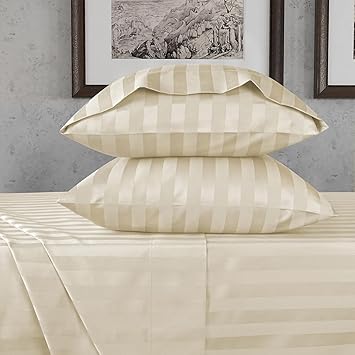 URBANHUT 800 Thread Count Egyptian Cotton Damask Striped King Size Sheets Set (4 Pc) - Ultra Soft & Smooth, Sateen Weave King Size Sheets, Luxury Hotel Sheets with 16" Deep Pocket - Ivory