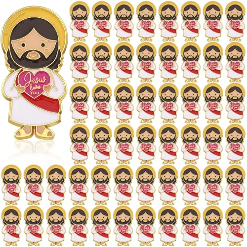 50 Pcs Jesus Loves You Religious Lapel Pins Christian Enamel Bible Verses Pins Badges Bulk Metal Badge Brooch Inspiration Enamel Lapel Set for Appreciation Religious Gifts
