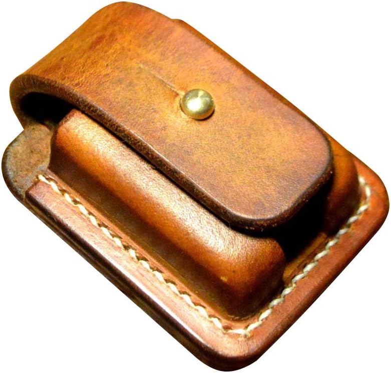 Hand Made Leather Lighter Protective Sleeve case Genuine Full Grain Cowhide Handcrafted Pouches Holder (Brown)