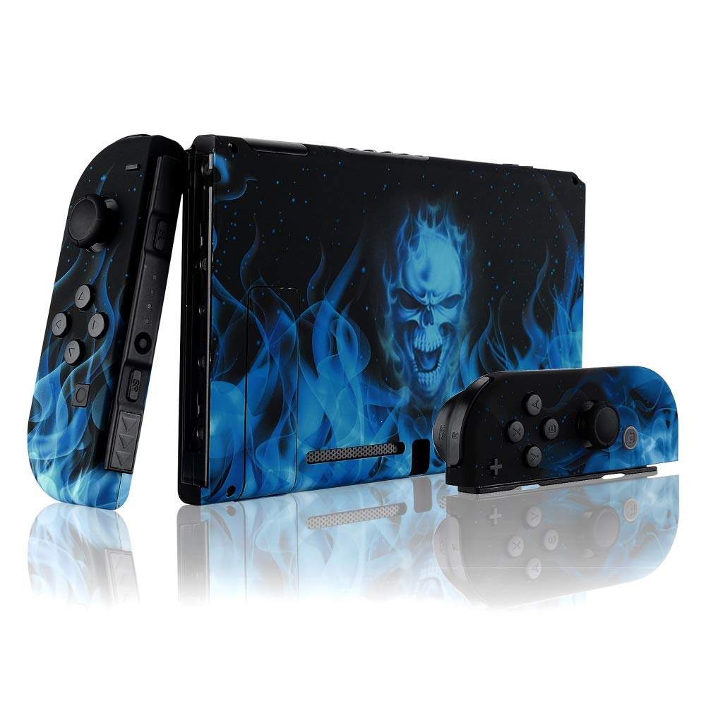 eXtremeRate Cover per Nintendo Switch,Custodia Tasti Pulsanti Kit per Joycon,Scocca Shell Grip DIY Ricambio per Console,Senza Controller-Fiamma Blu