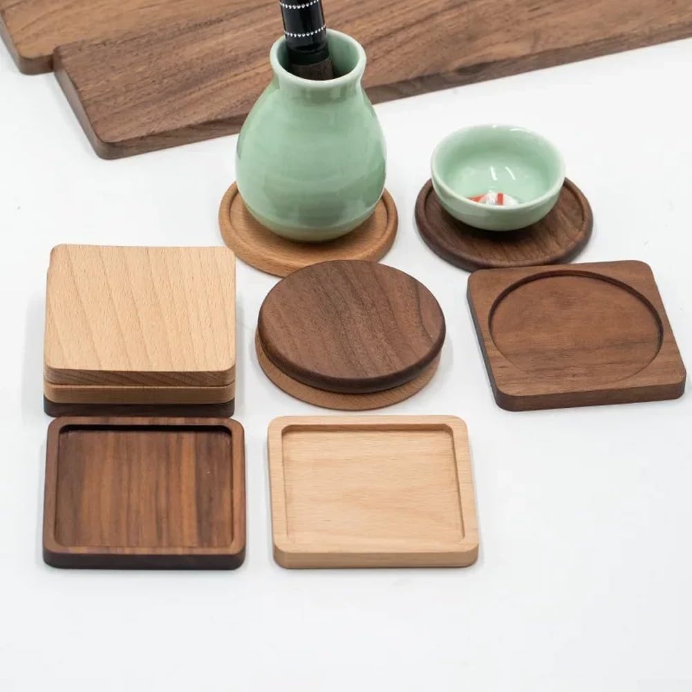 Set van 6 houten onderzetters met flesopener, onderzetters hout, glazen onderzetters, kurken onderzetters rond, onderzetters voor dranken, bar, glas, 10 x 1 x 10 cm