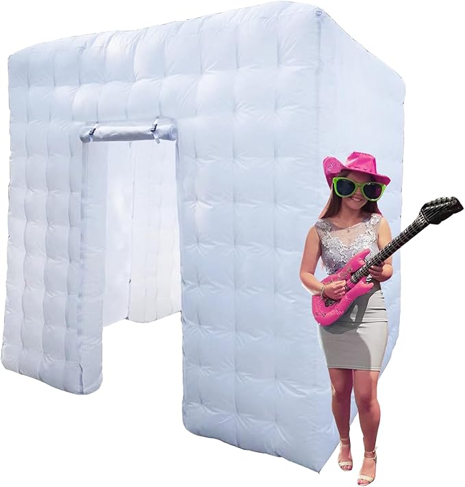 Inflatable Photo Booth -Large 8.2 x 8.2ft - Portable Booth with 2 Doors and Inner Air Blower - Free with 4 pcs Backdrops -Great for Parties Weddings Anniversary Birthdays Parties