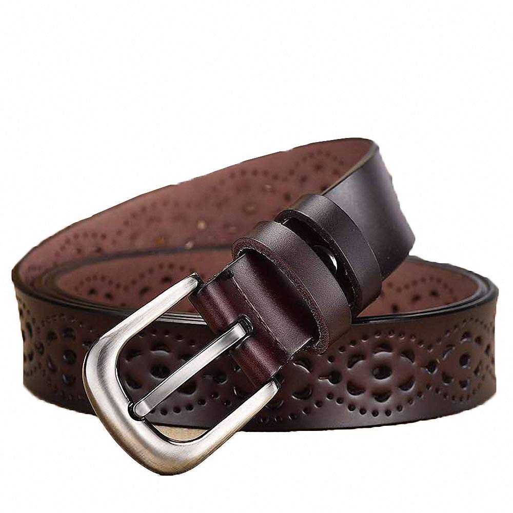 Ulalaza Women Leather Belt ，Hollow Diamonds Rivets Waistband with Alloy Buckle Hollow Leather Belts