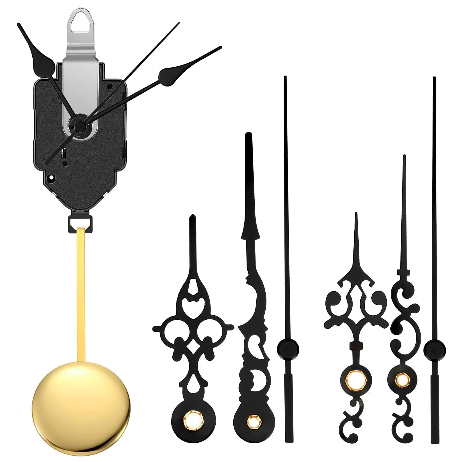 EEEKit Pendulum Quartz Clock Mechanism, Battery Motor Movement with 3 Pairs Hands for Tick Tock Antique Mantle Clock Making Replacement