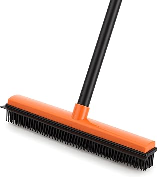 CLEANHOME Rubber Broom for Pet Hair on Carpet & Stairs, Adjustable Long Handle Rubber Broom & Squeegee, Pet Hair Remover Tool for Hardwood Tile Floors, Dog Cat Hair Broom