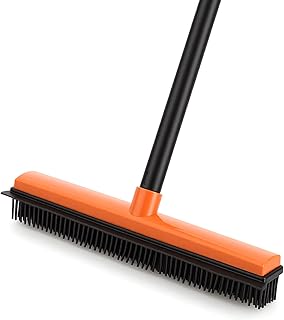 CLEANHOME Rubber Broom for Pet Hair on Carpet & Stairs, Adjustable Long Handle Rubber Broom & Squeegee, Pet Hair Remover Tool for Hardwood Tile Floors, Dog Cat Hair Broom