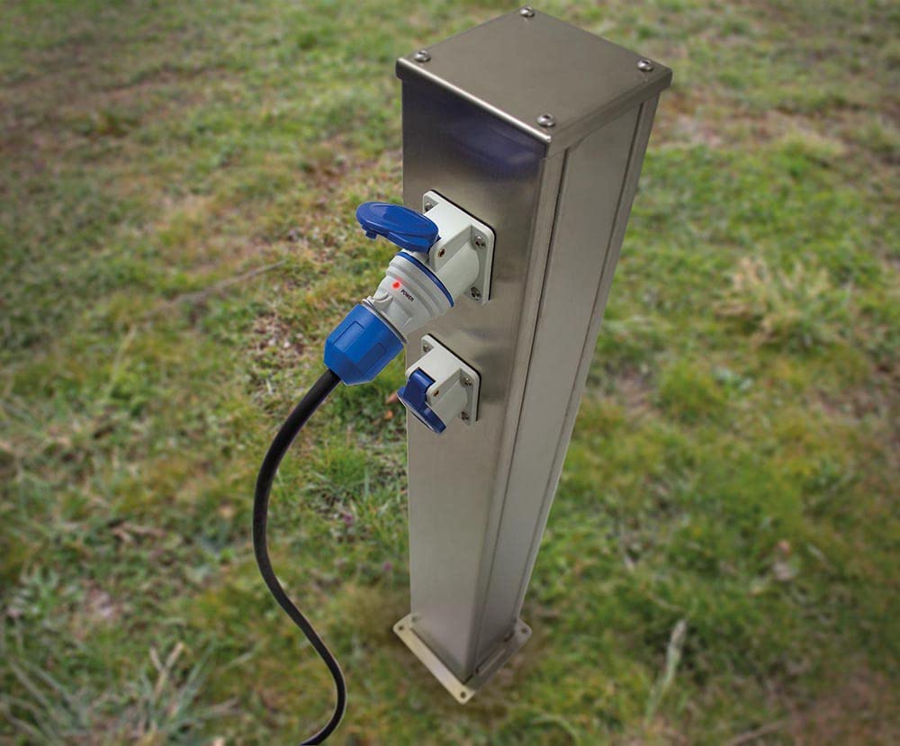 as - Schwabe Cavo di prolunga da campeggio, 25 m, 230 V, 16 A, 3 poli, spina CEE con indicatore di tensione, accoppiamento CEE con coperchio ribaltabile, prolunga per camper, prodotto in Germania,
