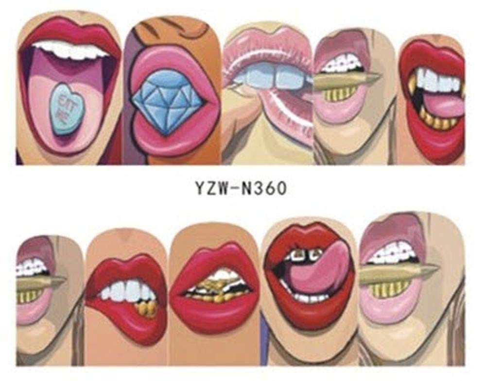 Plus Size AppealPunk Gothic Rockabilly Lips Grill Mouth Nail Wrap Decals Sticker Salon Quality Nail Art - 1 Sheet