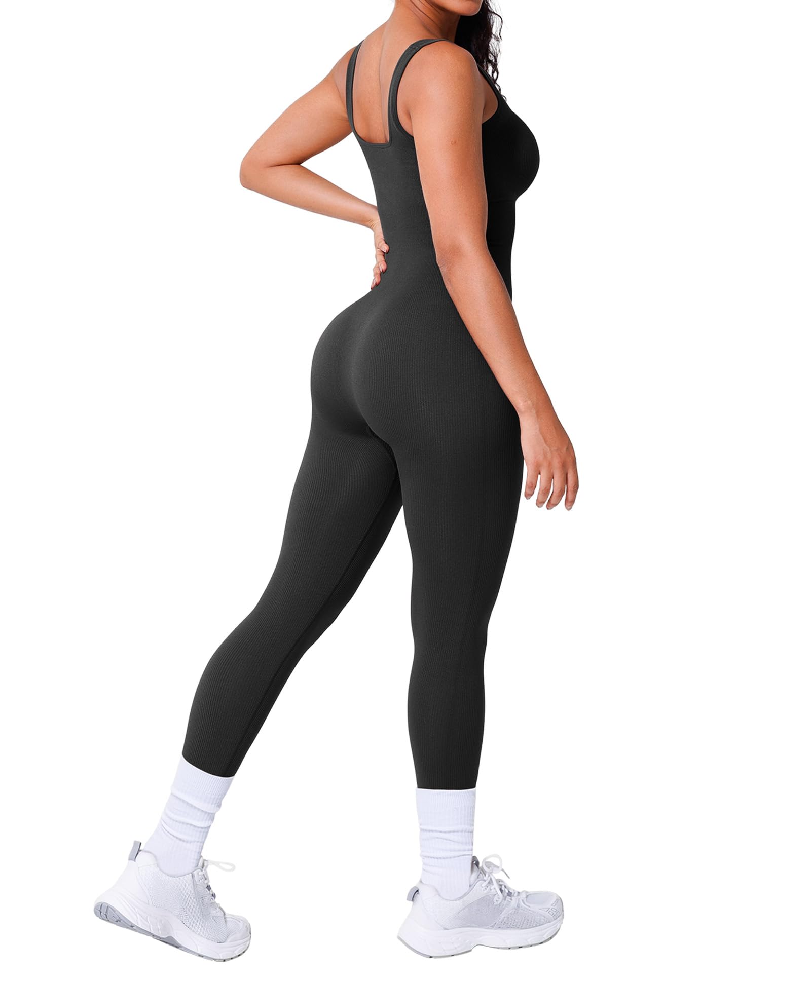 Built In Bra One Piece Jumpsuits for Women Square Neck Ribbed Sleeveless Seamless Rompers Bodysuits Casual Workout Gym-image-36