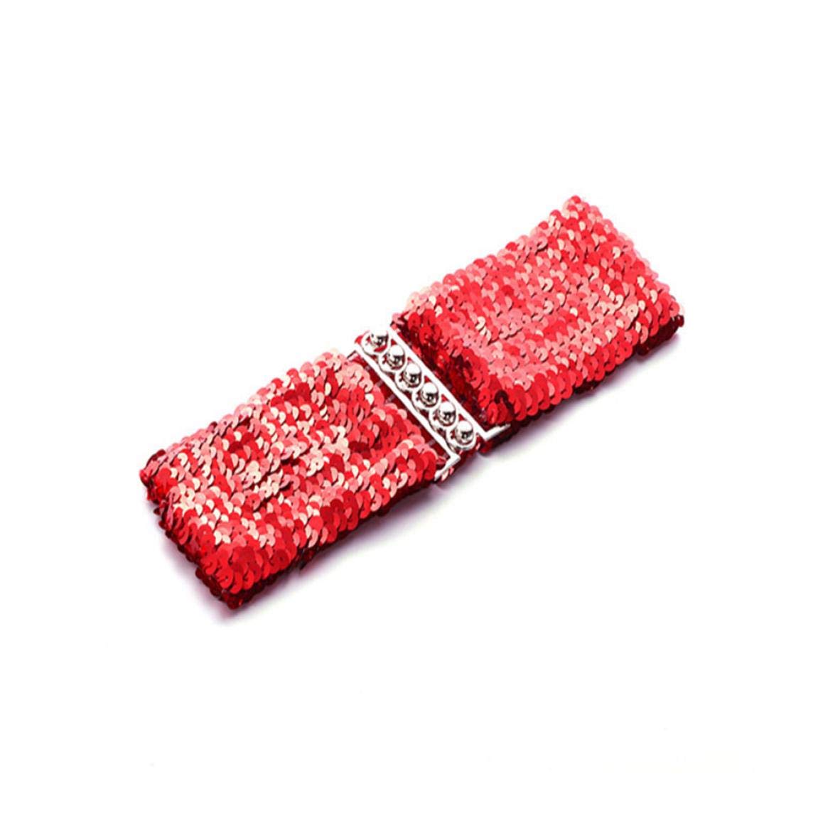 Women Wide Sequin Belt Glitter Elastic Fabric Wide Belt Cinch Dress Waistband For Girls