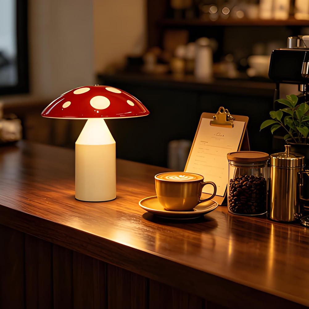 AoLa Lampada a LED a forma di fungo lampada da tavolo senza fili ricaricabile dimmerabile con comando touch ricaricabile tramite USB alimentata a batteria lampada da comodino senza cavi,Rosso