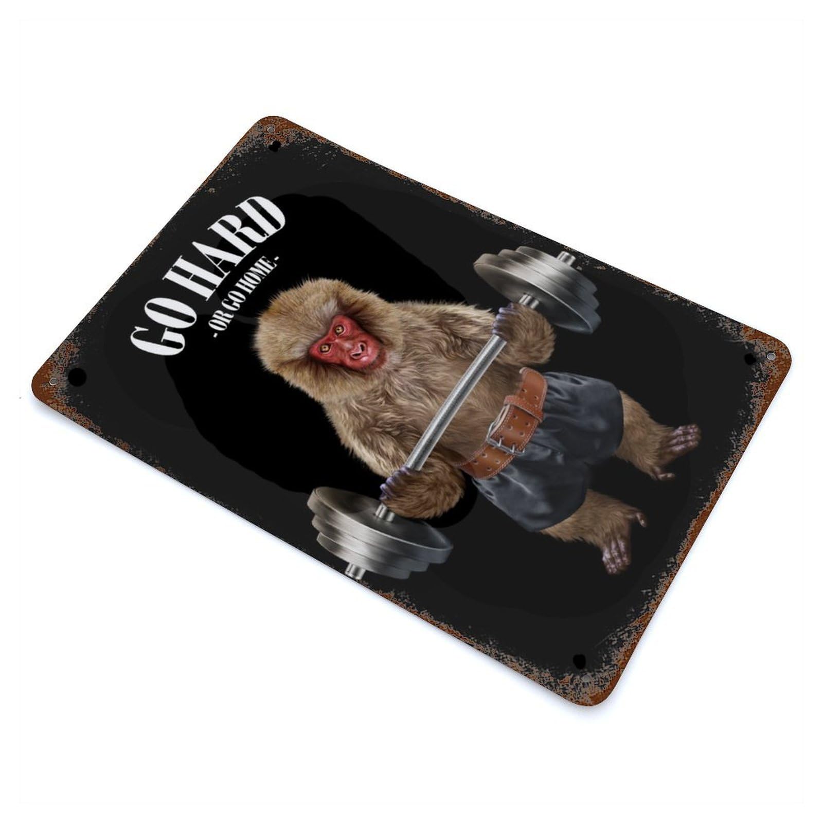 Garage Style Monkey Weightlifting Vintage Rust Metal Sign 11.8"x7.9", Industrial Home Decor for Bar And Workshop