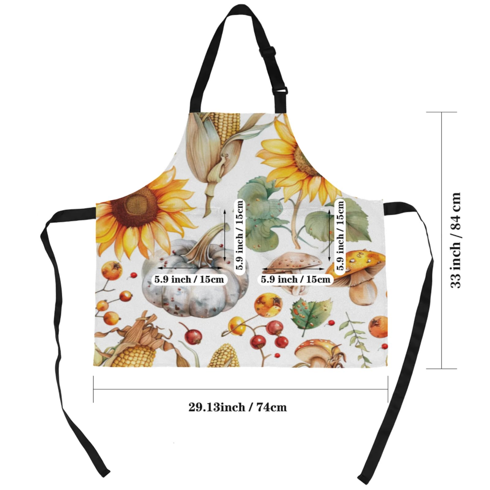 Aglebo Sunflower Pumpkin Mushroom Chef Apron with Pockets Adjustable Shoulder Strap Waterproof Cooking Apron for Kitchen Baking Gardening Pottery Painting