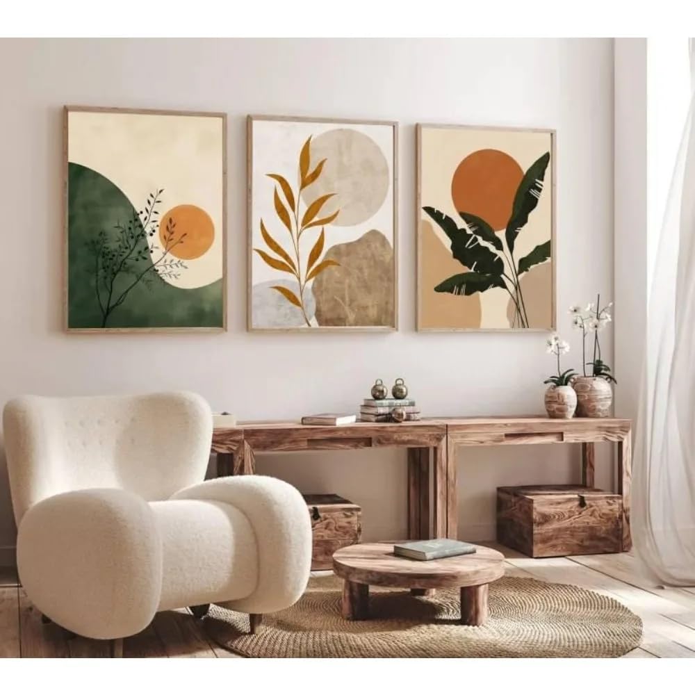 Ltjiajuypd Frameless Canvas Paintings,Bohemian Wall Art Printsgreen And Orange Abstract Plant Living Room Bedroom Decor(60X80cm-3Pcs)