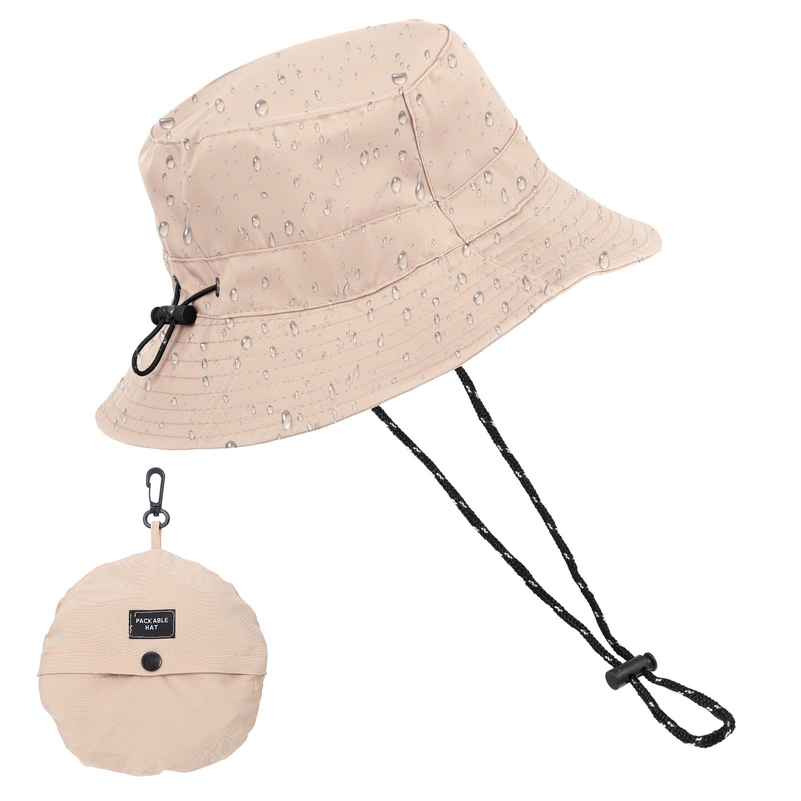 Yolev Waterproof Bucket Hat for Women Men Quick Dry Packable Sun Hat with Detachable Chin Strap Khaki Rain Hats for Women UV Protection