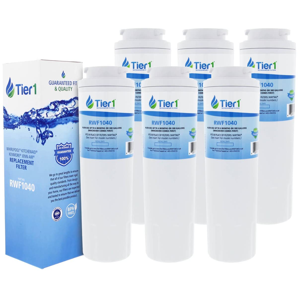 Tier1 UKF8001 Refrigerator Water Filter 6-pk | Replacement for Whirlpool Filter 4, EveryDrop EDR4RXD1, 4396395, Maytag UKF8001, FMM-2, UKF8001AXX-750, 469006, Fridge Filter