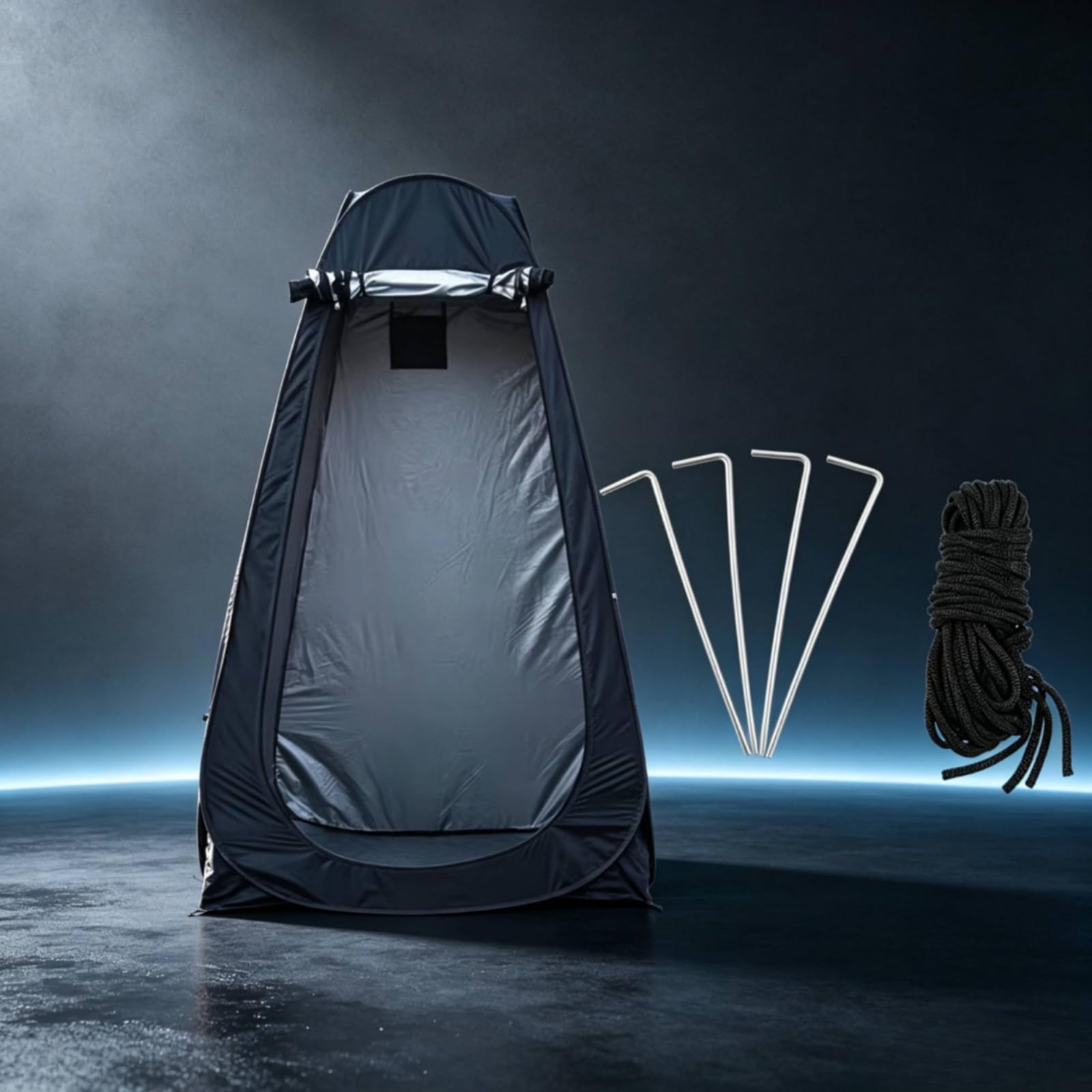 Outdoor Zelt Umkleidezelt Duschzelt Schutzkabine mit Fenster Und Dachlüftung aus Silberbeschichtetem Material mit Heringen Und Abspannleinen für Camping Strand Festival