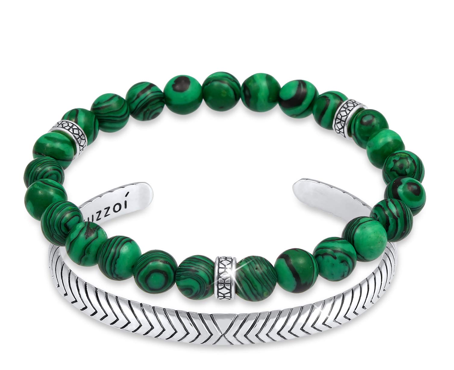 Kuzzoi Herren Armband Set bestehend aus Malachit Edelsteinen und Armreif