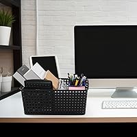 Vista 7 de Cestas de almacenamiento de tejido de plástico, cestas de plástico para estantes, color negro, 4 paquetes