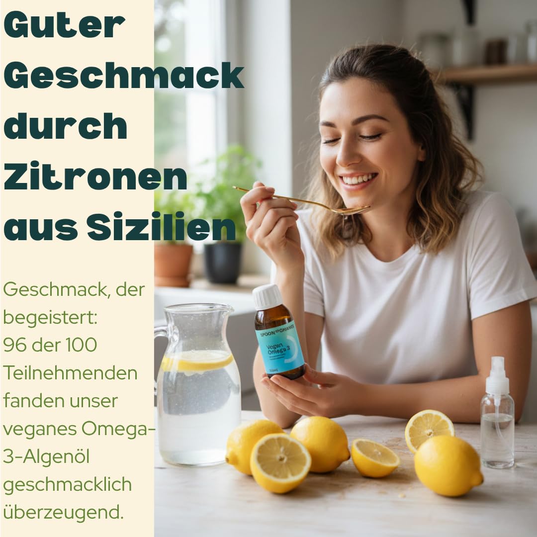 3er-Pack Kur Omega-3 Algenöl vegan – mit Vitamin D3 – ohne Fischgeschmack | Angenehmer Geschmack mit Zitronen – Hochdosiert -Triglycerid-Form – 2900 mg Algenöl pro Tag – Laborgeprüft – Niedriger TOTOX