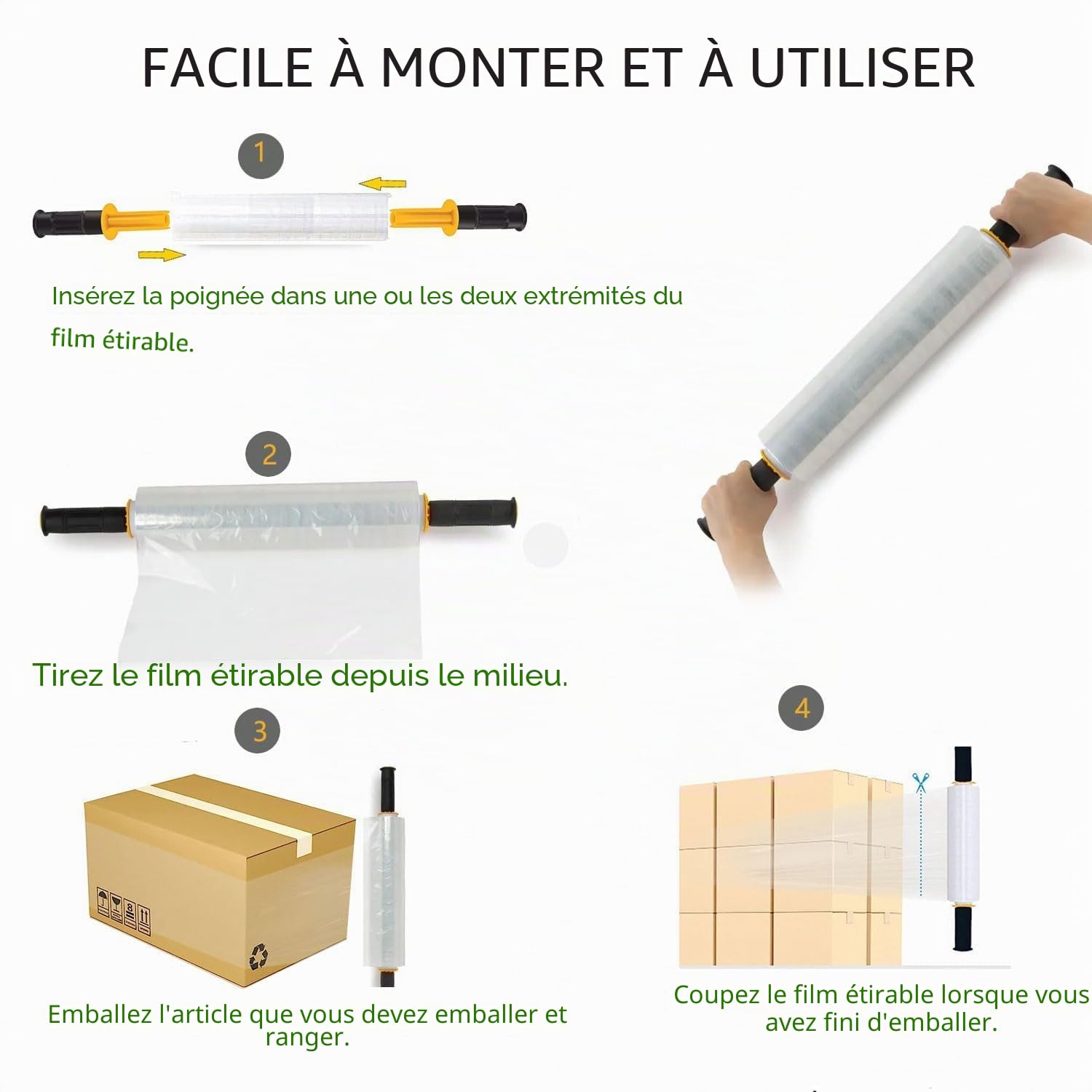 Film Étirable Déménagement 2 Poignées Roulement Lot 2 Rouleaux 38,1 cm x 304,4 m Protection Colis Meubles