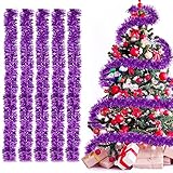 Brinny 5 Stücke Girlande Weihnachten Lametta Metallische Glänzend Tannengirlande Glitzernde Hängende Dekoration für Weihnachtsbaum Kranz Hochzeit (11cm x 1.8m (dicht), Lila)