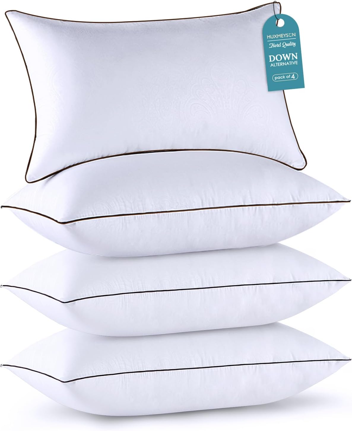 HUXMEYSON Pillows Standard Size Set of 4, Bed Pillows Set of 4, Down Alternative Luxury Hotel Pillows for Sleeping and for Side and Back Sleepers