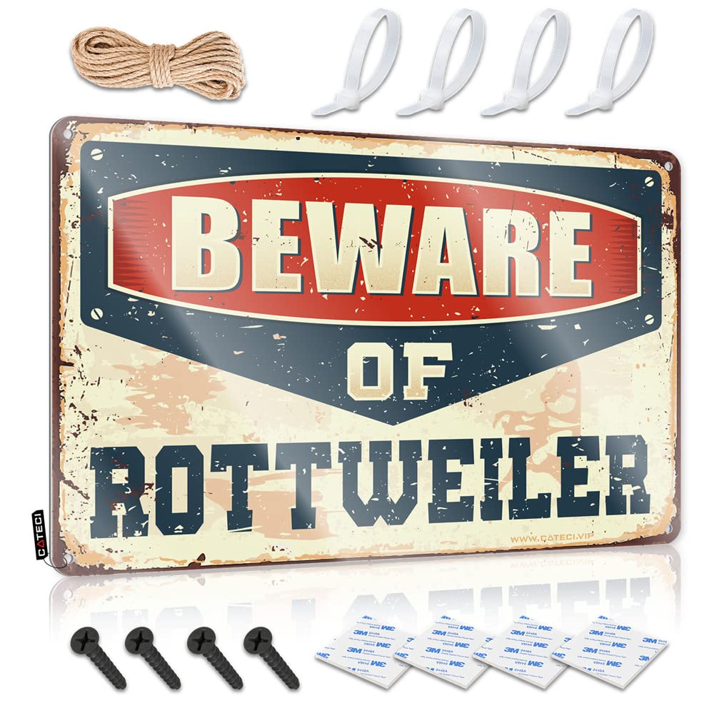 STWNVOITV Cave Man Bar Beware Of Rottweiler Sign Funny Man Cave Signs Metal Man Cave Sign(30X40CM)