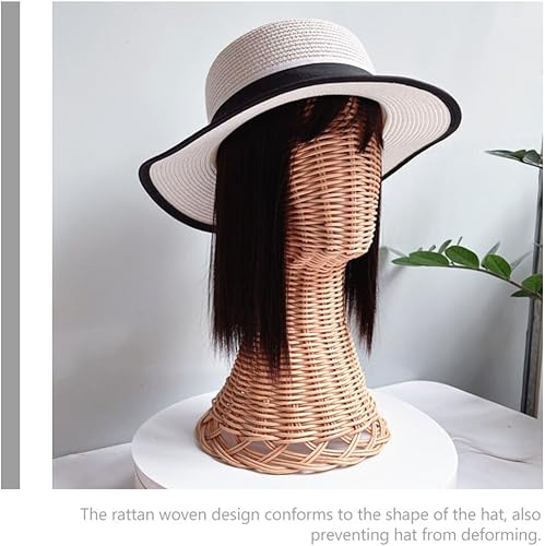 Miniatura 4 de EXCEART Soporte para cabeza de maniquí de ratán, gorra, para peluca, soporte de mimbre para pelucas, sombrero, soporte de exhibición para mujeres