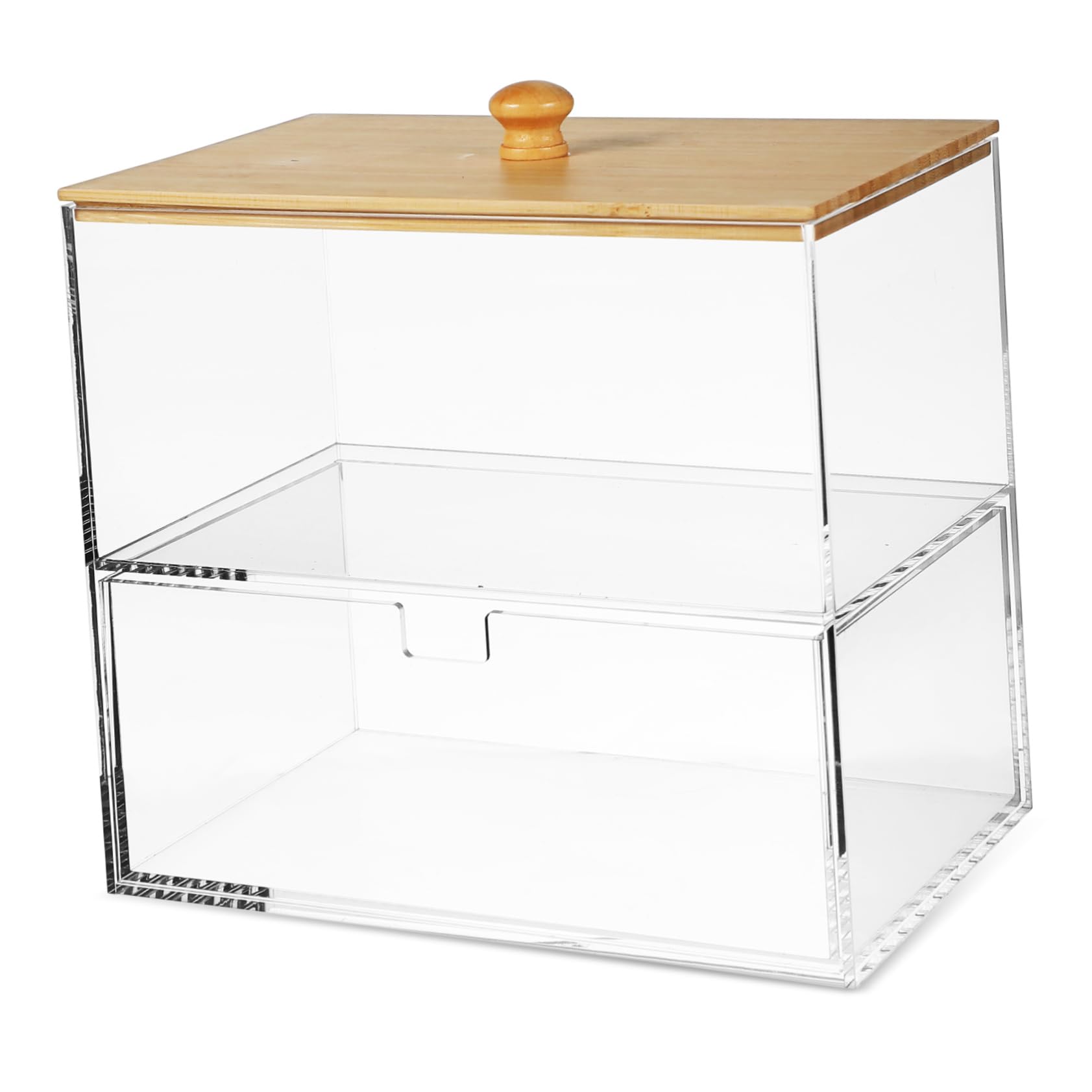 Aufbewahrungsbox für Organisation für Waschmittelkapseln aus Acryl und Hoher Klarheit mit Bambusdeckel Platzsparend mit Doppeltem Fach in Waschküche