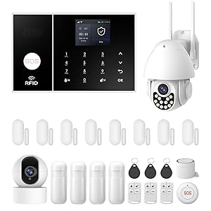 Sistema de Alarma para el hogar LWOHSI de 23 Piezas gsm WiFi + 4G con cámara de 3 MP, monitoreo Profesional 24/7, Compatible con Alexa y el Asistente de Google.
