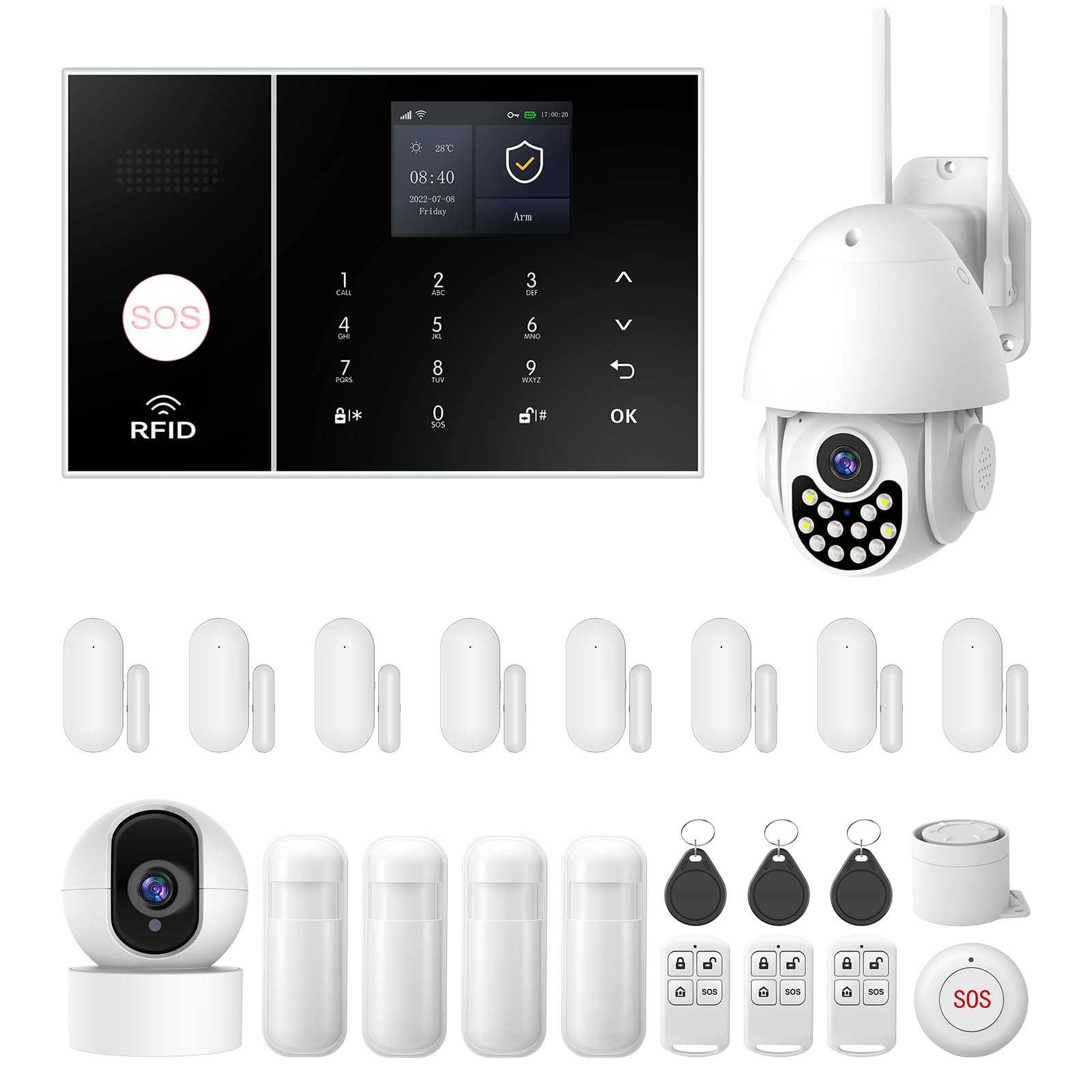 Sistema de Alarma para el hogar LWOHSI de 23 Piezas gsm WiFi + 4G con cámara de 3 MP, monitoreo Profesional 24/7, Compatible con Alexa y el Asistente de Google.