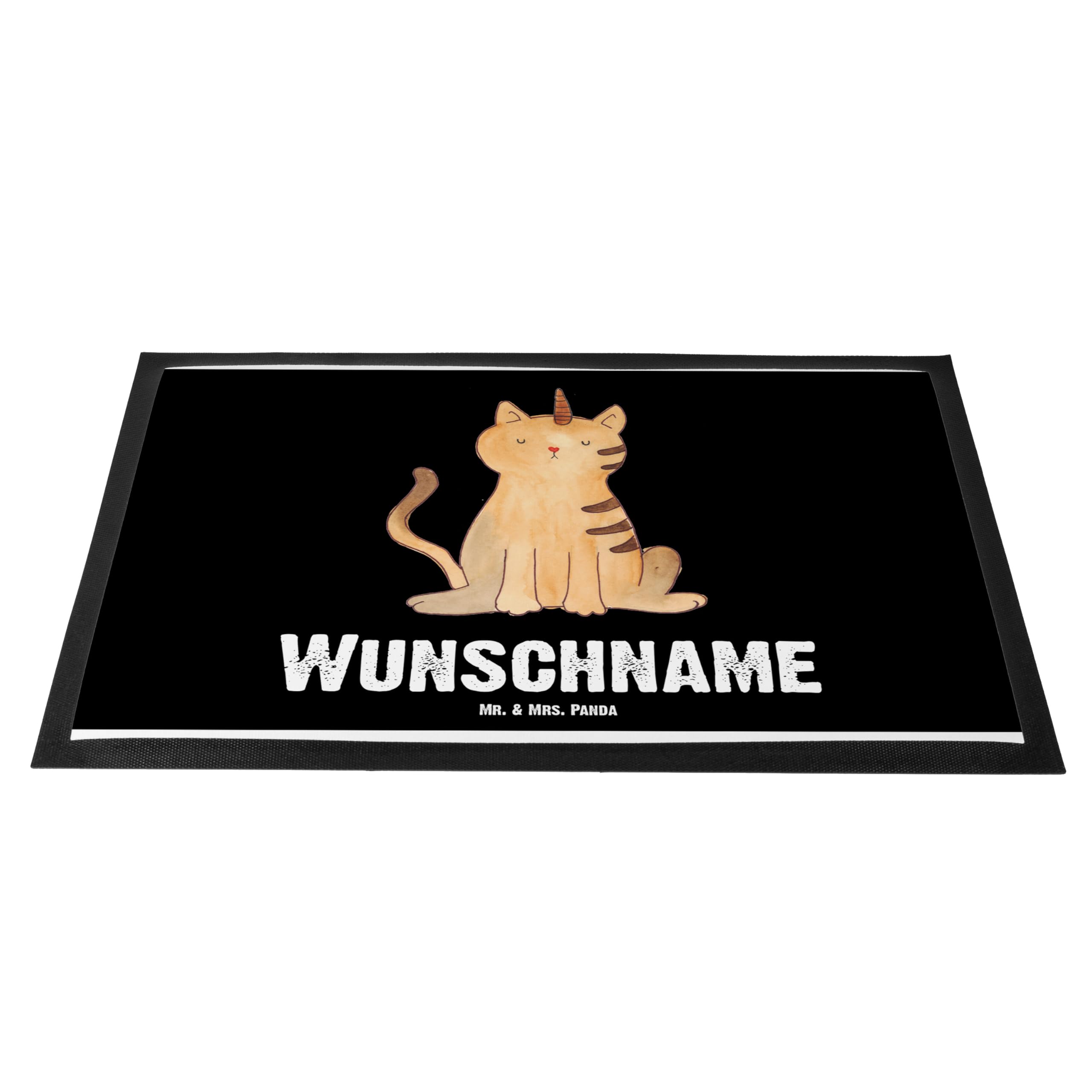 Mr. & Mrs. Panda Personalisierte Fussmatte Einhorn Katze 40 x 60 cm - Geschenke, Individuelle, Unicorn, Fußmatte personalisierbar, Regenbogen, Mieze, personalisiert, mit Namen, Glitzer