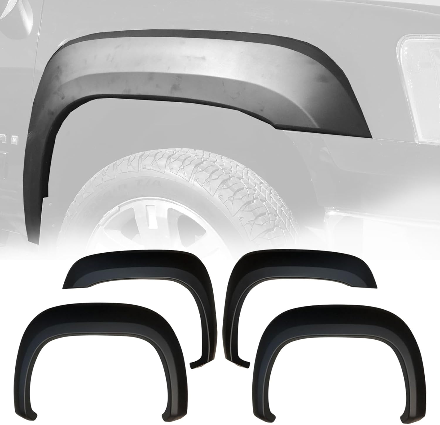 Monkey Autosports 2007-2013 GMC Sierra OE/Factory Design Fender Flares | 4 Piece Set | Front Right, Front Left, Rear Right, Rear Left | Fits 2007-2013 GMC Sierra (EXCLUDES Dually Models)