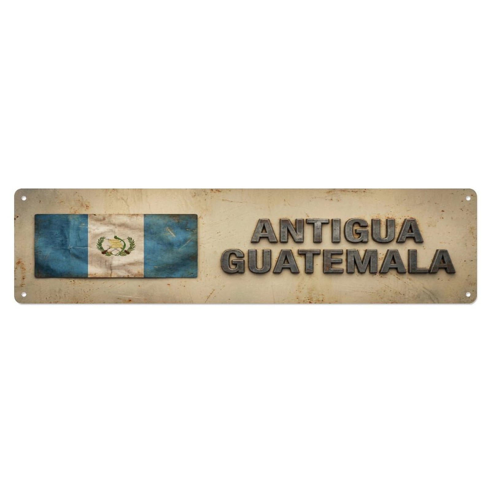Metal Tin Sign Vintage Antigua Guatemala Flag Decor Rustic Travel