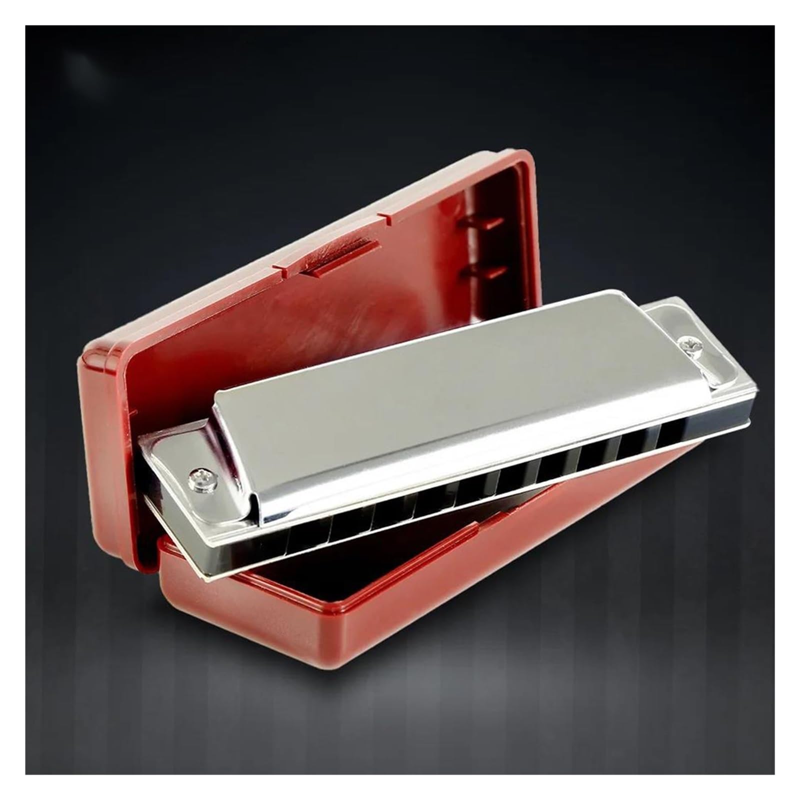 Harmonijka Ustna Harmonijka Ustna 10 Otworów Klucz C SREBRNA Z Futerałem Blues Harp Stal Nierdzewna(C key)