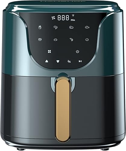 HAUSHOF Freidora de aire de 5.8 cuartos de galón, cocina digital sin aceite, freidora de aire de 1450 W, 8 funciones de cocción preestablecidas,