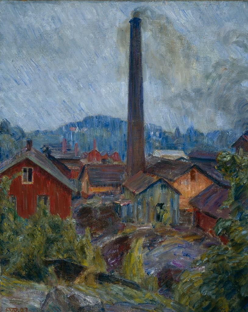 EfeMir Paintings Reproduction Picture On Canvas Famous painting Factory Buildings At Lysaker by Erik Theodor Werenskiold for Home Decor 60x90cm