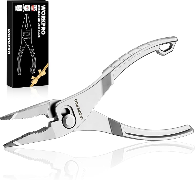 WORKPRO 4.5 Inch Long Nose Slip Joint Pliers, Small Pliers for Tight Spaces | Long Nose for Greater Reach, Alloy Steel, Two-Position, Anti-Rust Coating, Precision Grip, Pocket Size, Everyday Carry