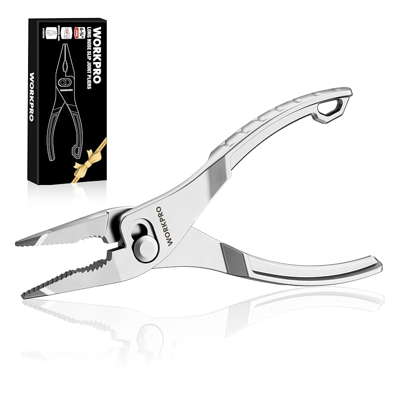 Alicate de Junta Deslizante com Bico Longo WORKPRO 11,4 cm, Aço-Liga, Prateado