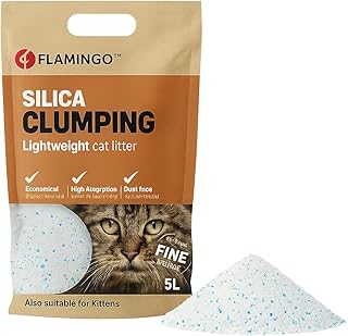 Flamingo Katzenstreu - Silikat Katzenstreu - Silikatstreu 5L für 6 Wochen - feinkörnige Streu mit Klumpenbildung - geruchslos, staubfrei und sanft zu Pfoten product image