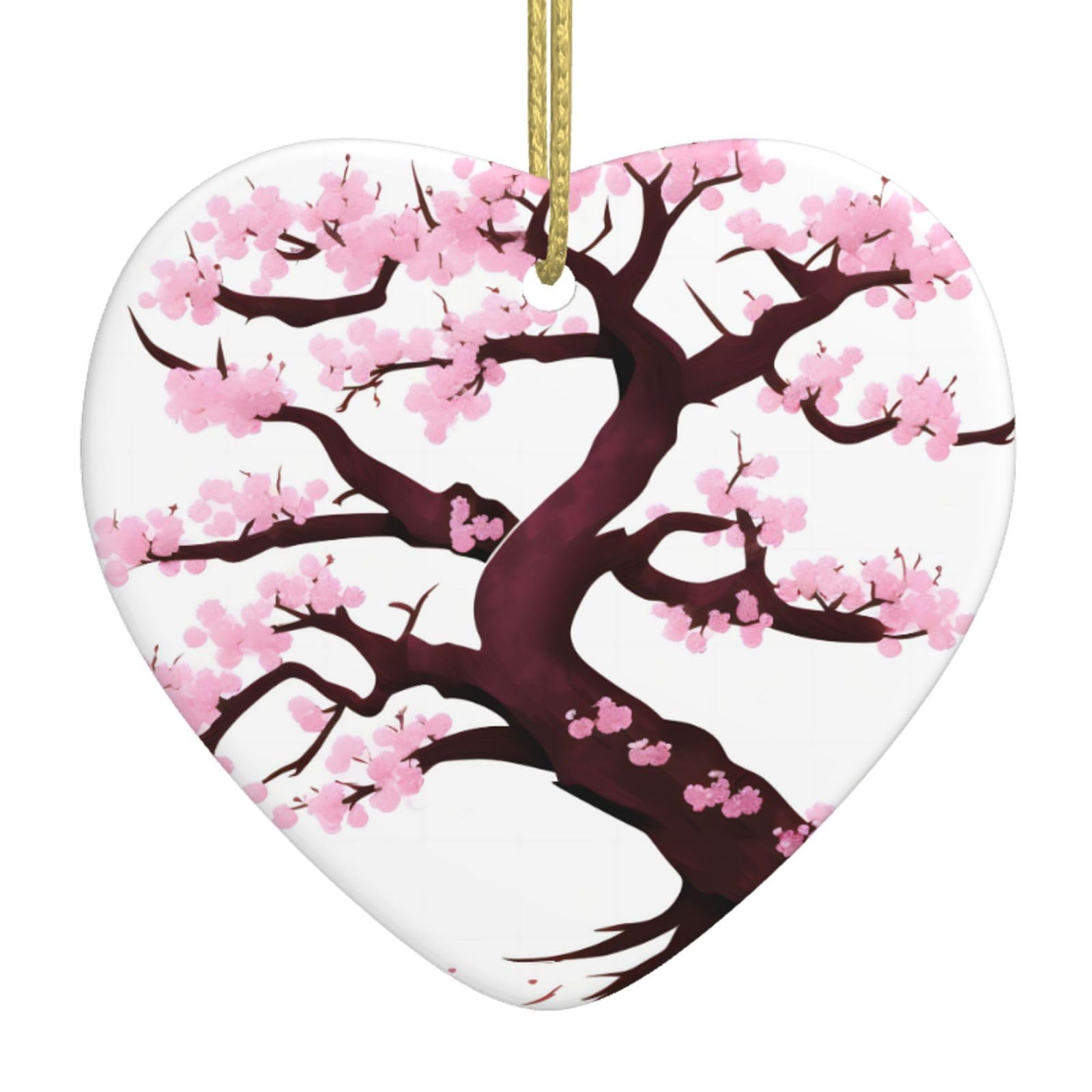 Sxzvvbn White Cherry Blossoms Tree Ceramic Christmas Tree Ornaments, Heart-Shaped Pendants, Christmas Decorations, Gifts For Friends And Family.